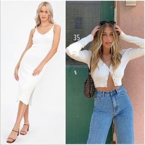 Glassons White Ribbed Knit Cardigan & Dress Set